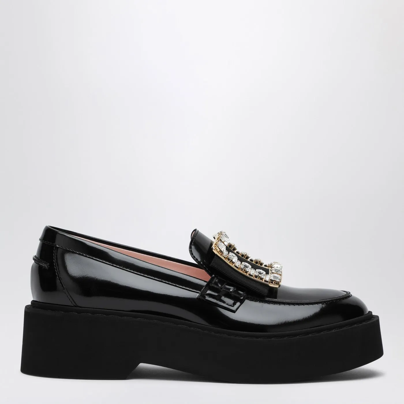 Roger Vivier Viv 'Rangers Black Patent Leather Loafers