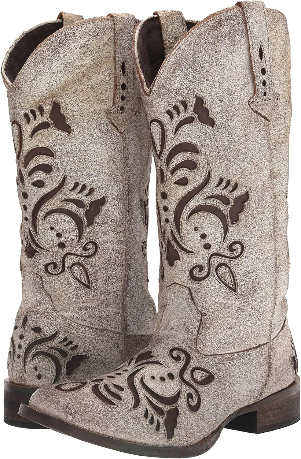 ROPER Womens Belle Metallic Tooled Inlay Square Toe Casual Boots Mid Calf Low Heel 1-2" - Black