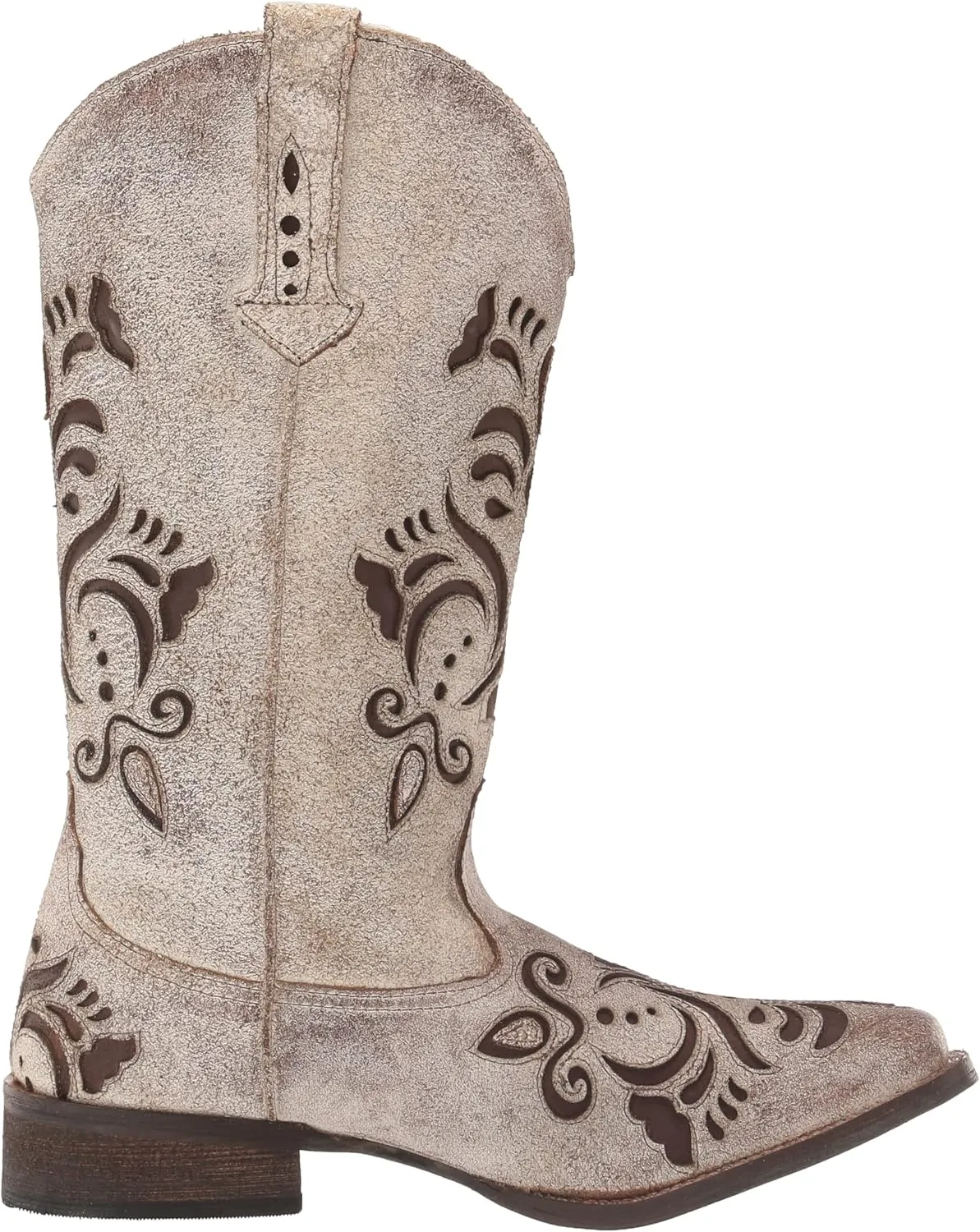ROPER Womens Belle Metallic Tooled Inlay Square Toe Casual Boots Mid Calf Low Heel 1-2" - Black