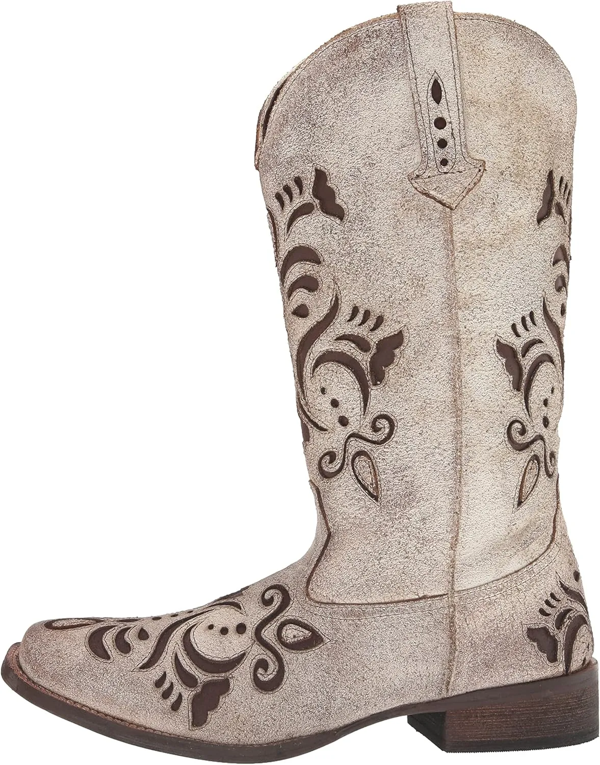 ROPER Womens Belle Metallic Tooled Inlay Square Toe Casual Boots Mid Calf Low Heel 1-2" - Black