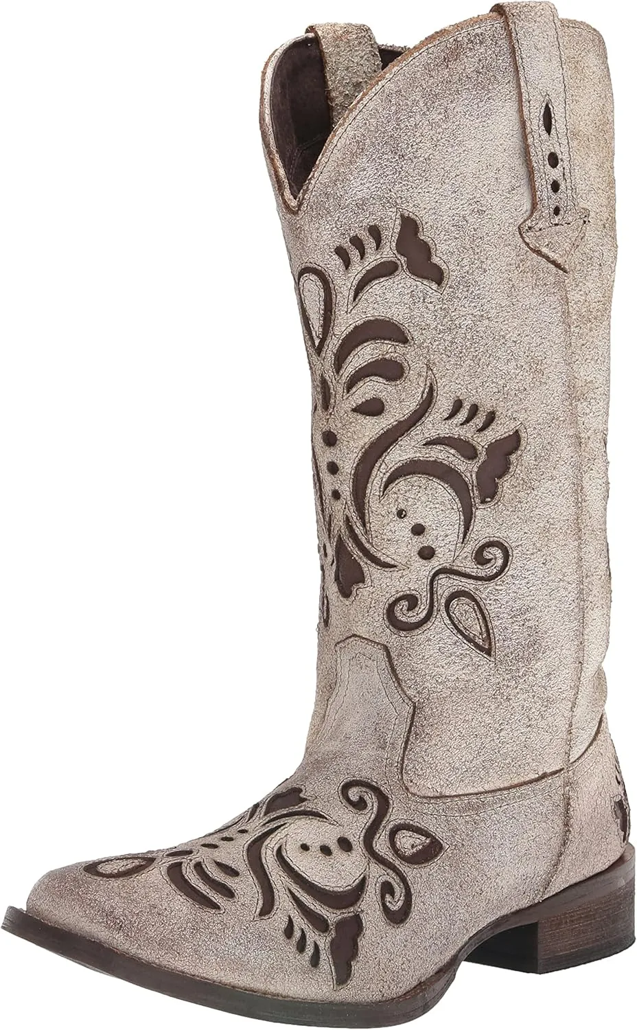 ROPER Womens Belle Metallic Tooled Inlay Square Toe Casual Boots Mid Calf Low Heel 1-2" - Black
