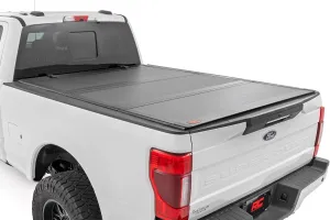 Rough Country Hard Tri-Fold Truck Bed Tonneau Cover for Ford F-250/F-350 Super Duty (2017-2025) - Aluminum Flip-Up Folding Bed Cover, Fits 6'10" Bed