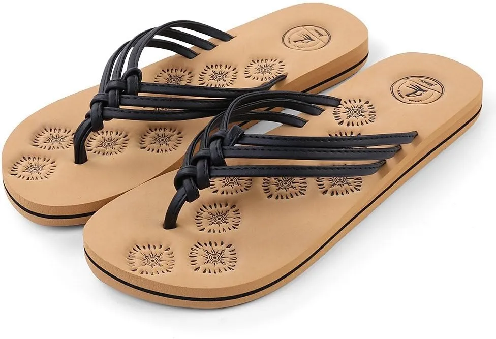 Roxie Women's Yoga Mat Flip Flips Non Slip Fashion Leather Straps Comfortable Beach Thong Sandals