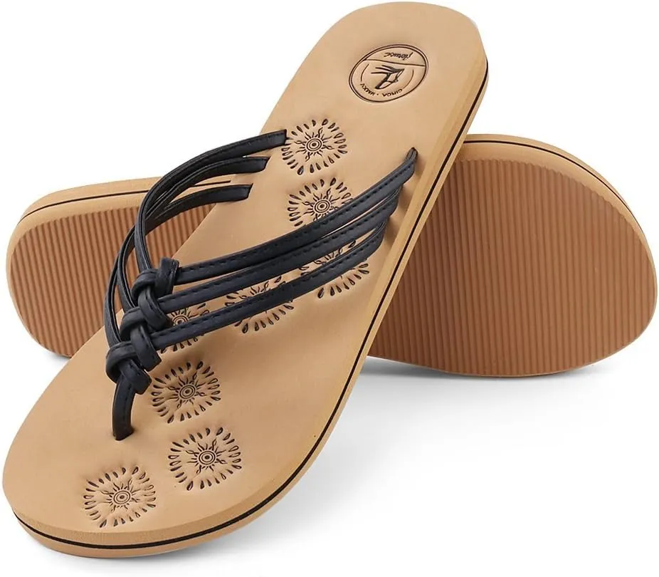 Roxie Women's Yoga Mat Flip Flips Non Slip Fashion Leather Straps Comfortable Beach Thong Sandals