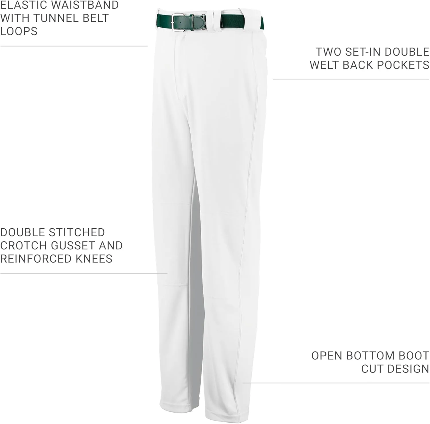 Russell Athletic Men's Boot Cut Game Pant, Reinforced Knees, Stretch Fabric, Two Back Pockets