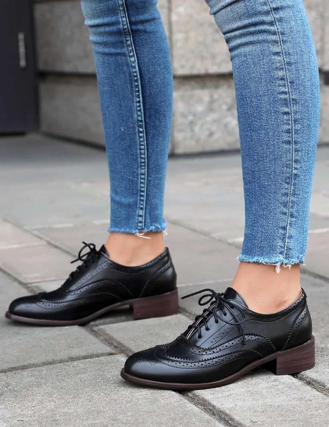 Scaoruki Leisure Oxford Shoes Women Two Tone Wingtip Brogue Shoes