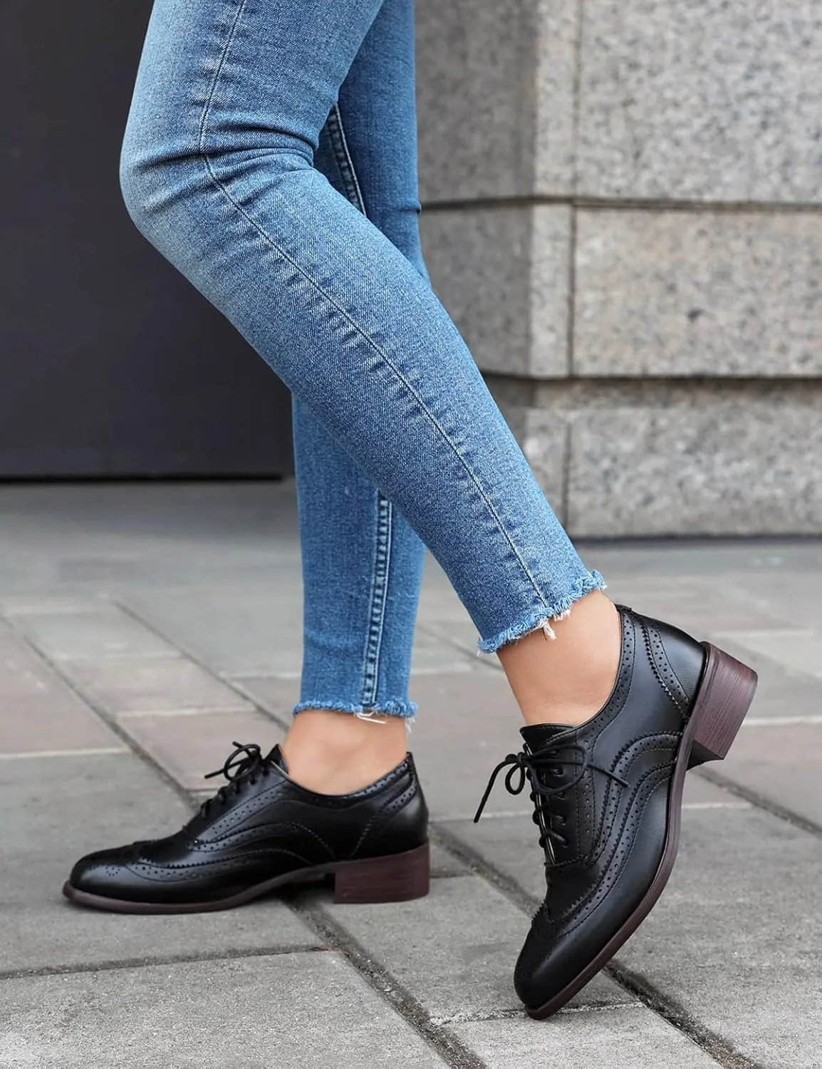 Scaoruki Leisure Oxford Shoes Women Two Tone Wingtip Brogue Shoes
