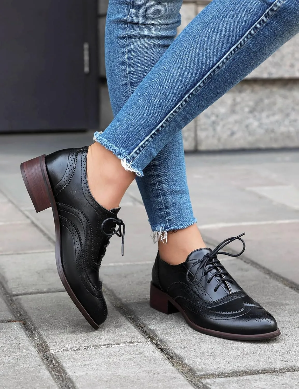 Scaoruki Leisure Oxford Shoes Women Two Tone Wingtip Brogue Shoes