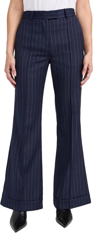 SCOFEEL Women's Pinstripe Print Pants Relaxed Fit Boot-Cut Trousers Dress Office Work Slacks
