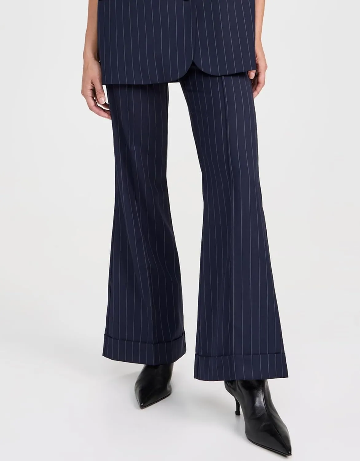 SCOFEEL Women's Pinstripe Print Pants Relaxed Fit Boot-Cut Trousers Dress Office Work Slacks