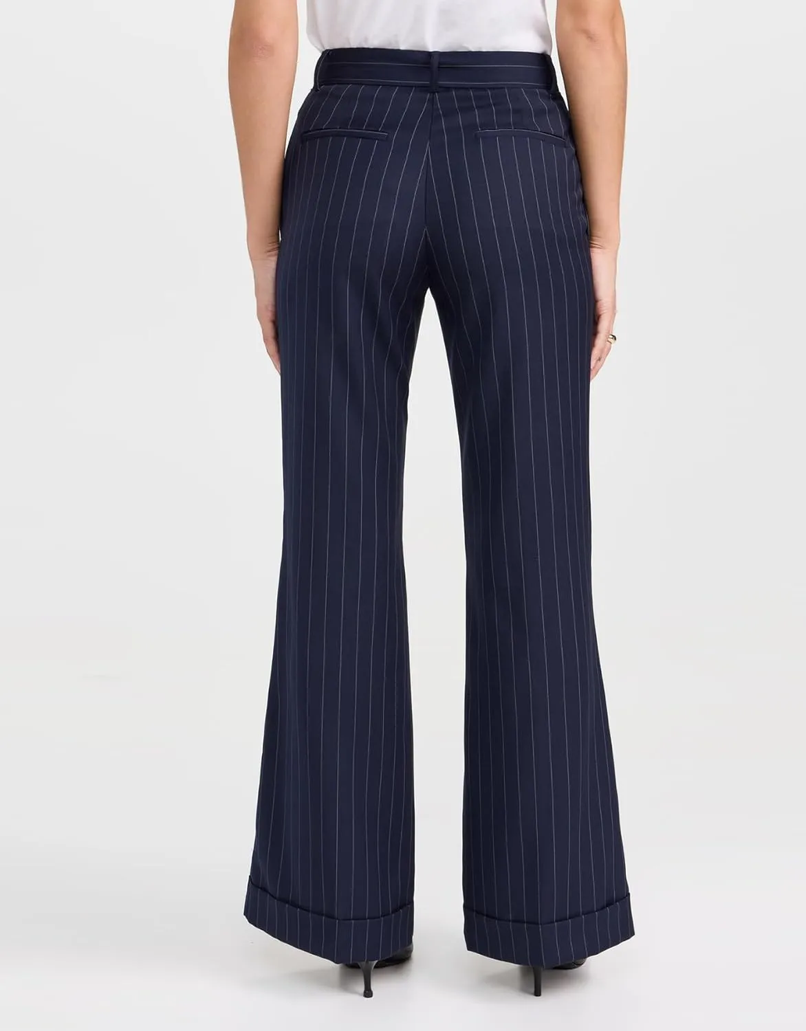 SCOFEEL Women's Pinstripe Print Pants Relaxed Fit Boot-Cut Trousers Dress Office Work Slacks