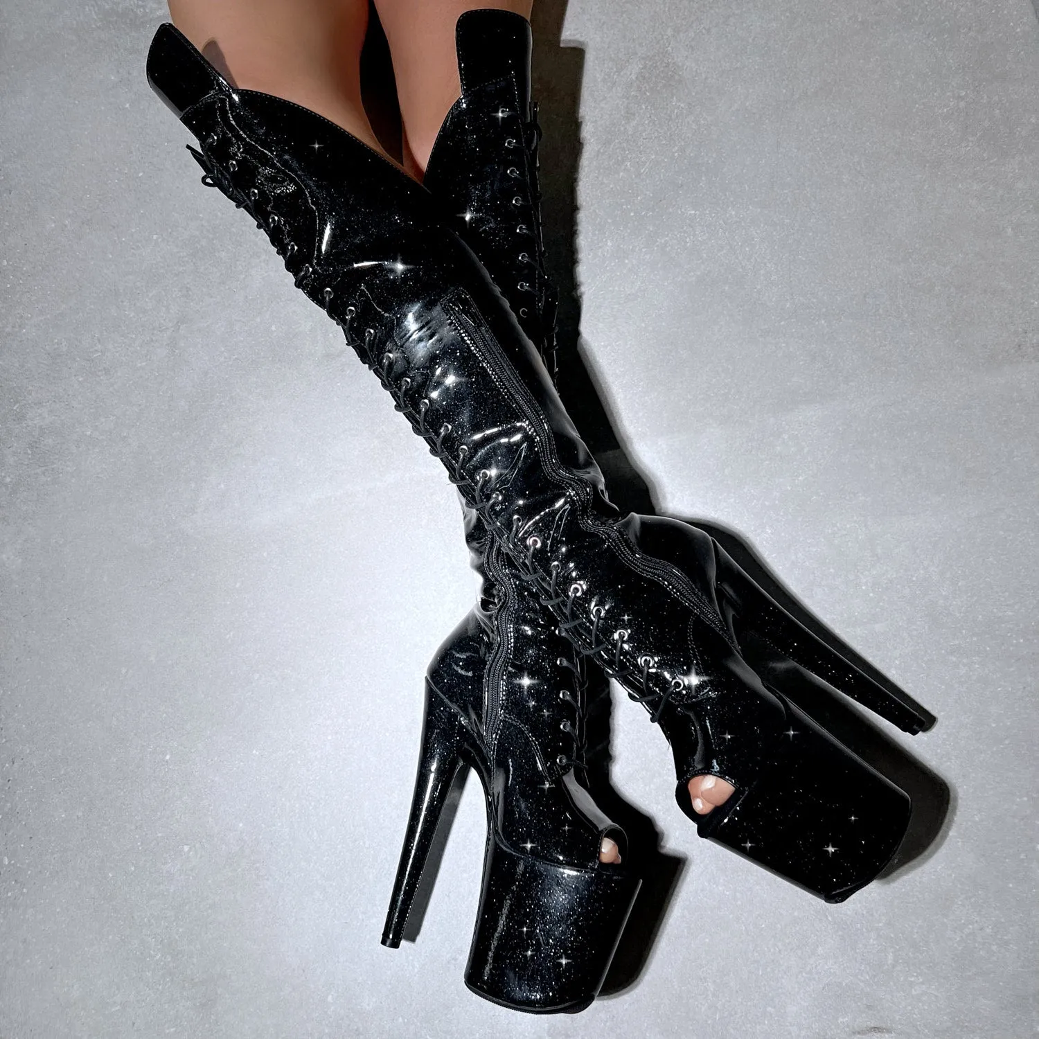 Sin City Open Toe Over Knee Boot - 8 INCH - Old Style - Check description