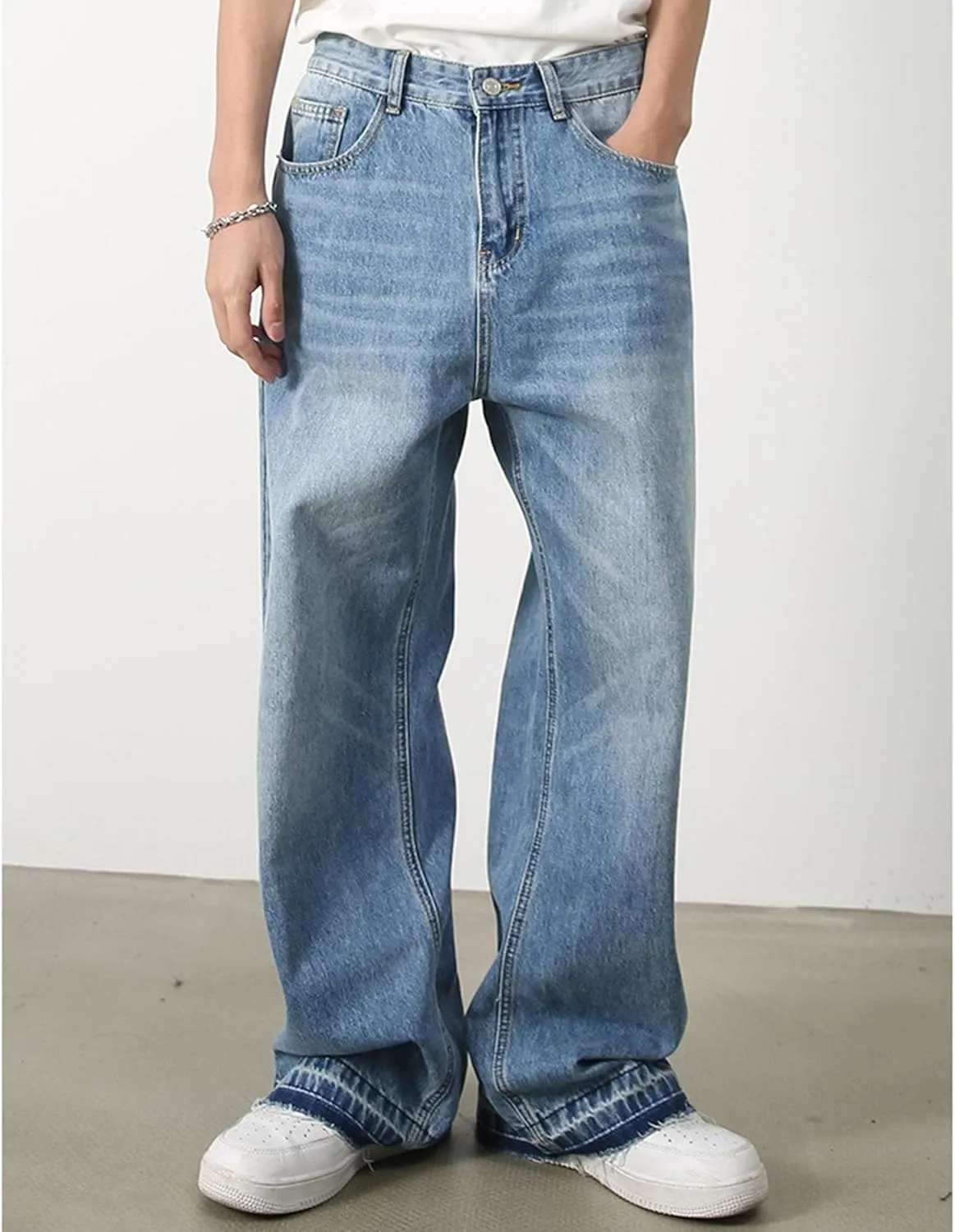 Skateboard Hip Hop Streetwear Trousers Men Loose Fit Wide Leg Denim Pants Comfortable Flexible Pants for Mens