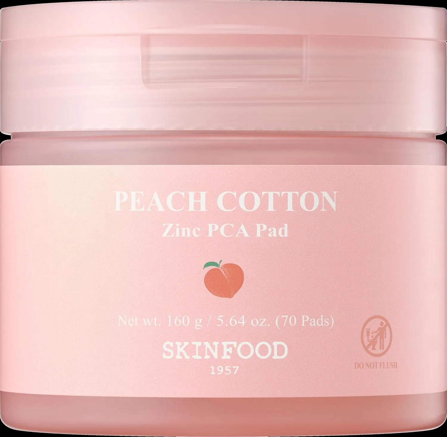 SKINFOOD Peach Cotton Zinc PCA Toner Pads, Korean Skincare for Dual Functional Hydrating,Soothing & Matte, Velvety Finish, Sebum Control for Sensitive, Oily, Acne-Prone Skin, 5.64 oz (70 Pads)