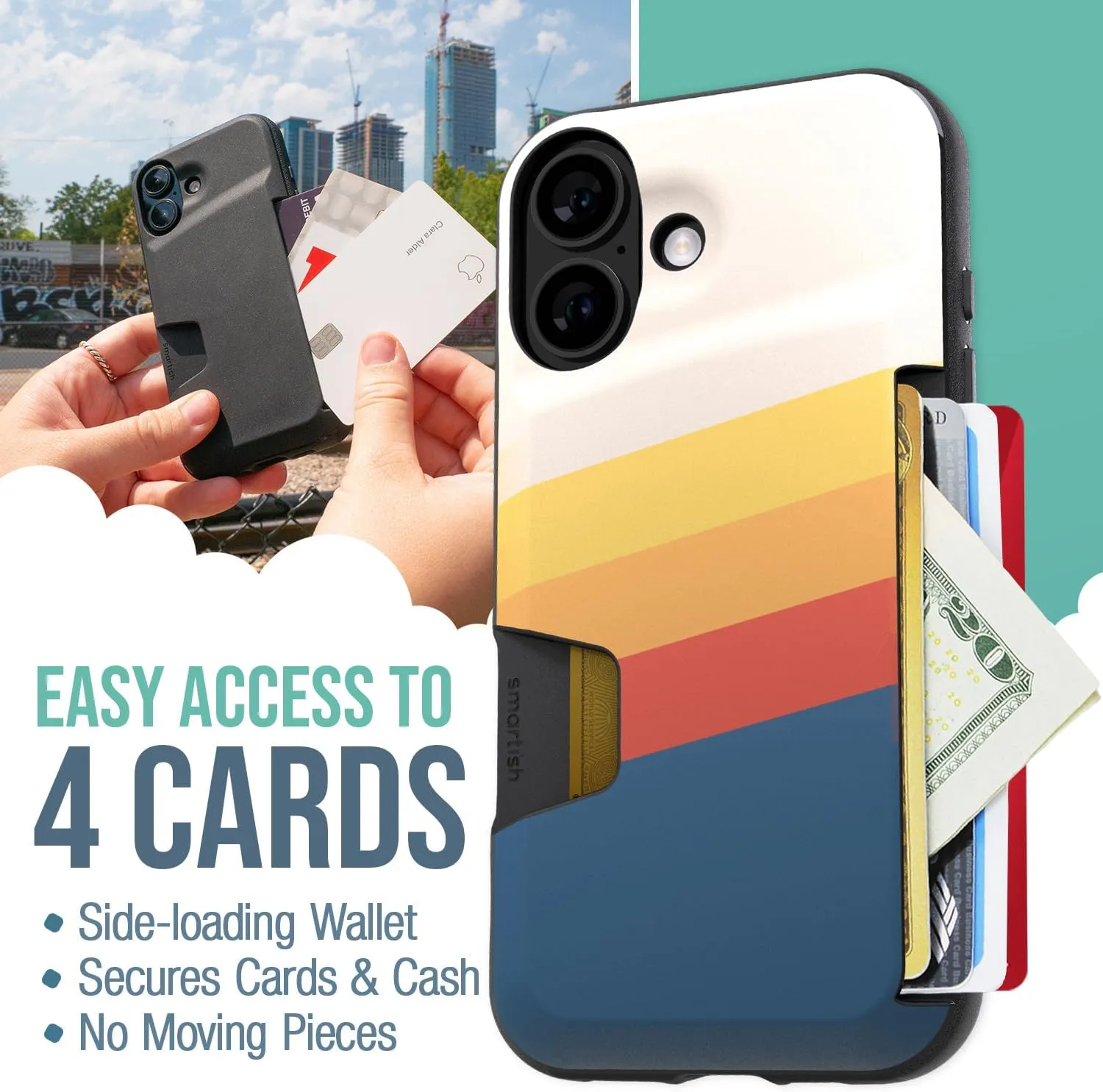 Smartish® iPhone 16 Wallet Case - Wallet Slayer Vol. 1 [Slim   Protective] Credit Card Holder - Drop Tested Hidden Flip Card Slot Cover Compatible with Apple iPhone 16 - Striped Up