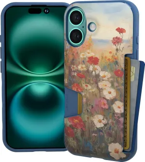 Smartish® iPhone 16 Wallet Case - Wallet Slayer Vol. 1 [Slim   Protective] Credit Card Holder - Drop Tested Hidden Flip Card Slot Cover Compatible with Apple iPhone 16 - Wildflower Fields