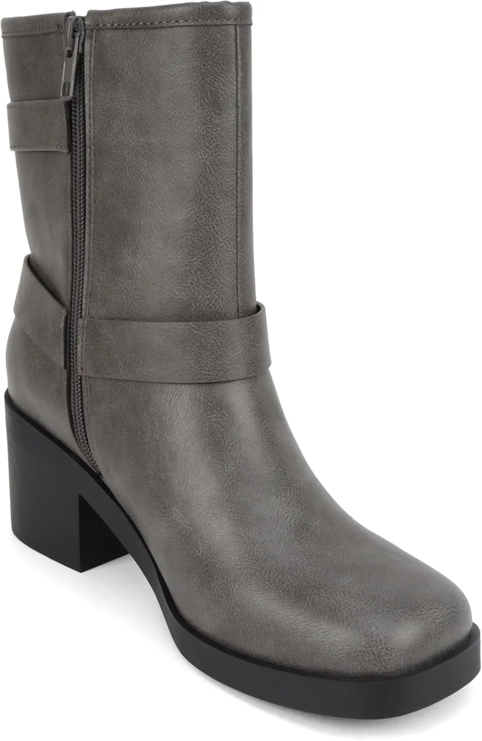 Soda “Addax” ~ Women Square Toe Low Heel Ornamented Ankle Boot with Belted Straps