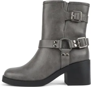 Soda “Addax” ~ Women Square Toe Low Heel Ornamented Ankle Boot with Belted Straps