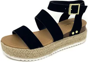 Soda Clip Womens Casual Espadrilles Trim Flatform Studded Wedge (8, Black-bryce)