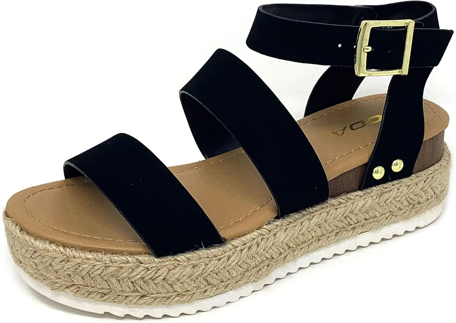 Soda Clip Womens Casual Espadrilles Trim Flatform Studded Wedge (8, Black-bryce)