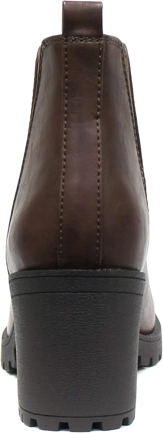 Soda ORIGAMI ~ WOMEN LUG SOLE MID HEEL FASHION ANKLE BOOTIE W/DOUBLE ELASTIC GORE
