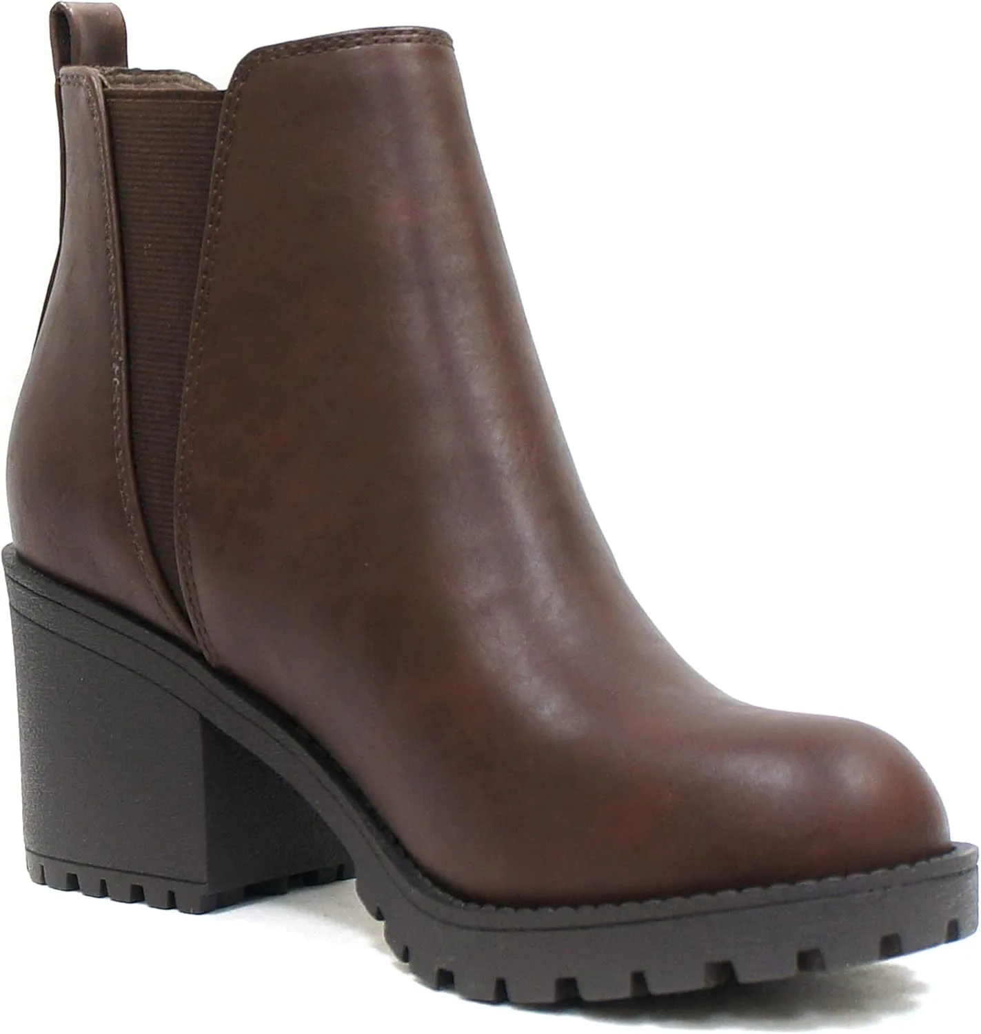 Soda ORIGAMI ~ WOMEN LUG SOLE MID HEEL FASHION ANKLE BOOTIE W/DOUBLE ELASTIC GORE
