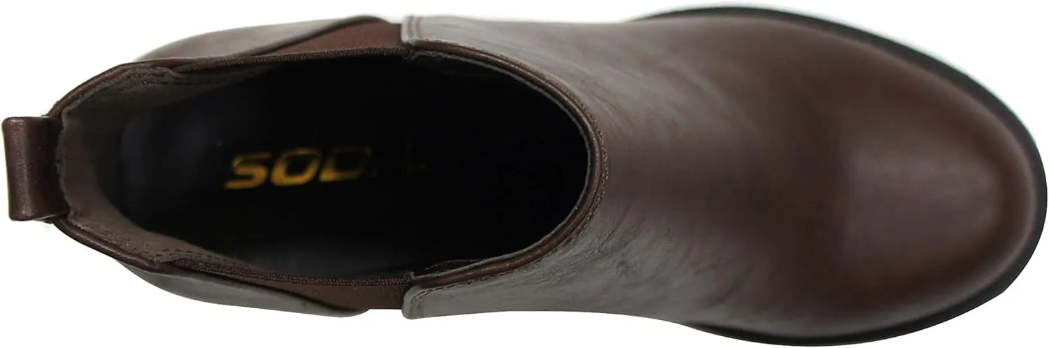 Soda ORIGAMI ~ WOMEN LUG SOLE MID HEEL FASHION ANKLE BOOTIE W/DOUBLE ELASTIC GORE