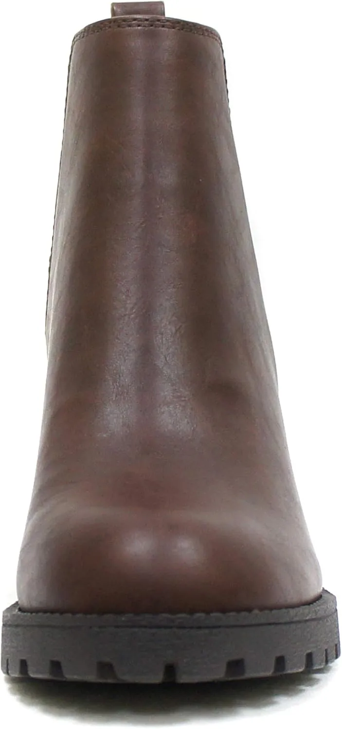 Soda ORIGAMI ~ WOMEN LUG SOLE MID HEEL FASHION ANKLE BOOTIE W/DOUBLE ELASTIC GORE