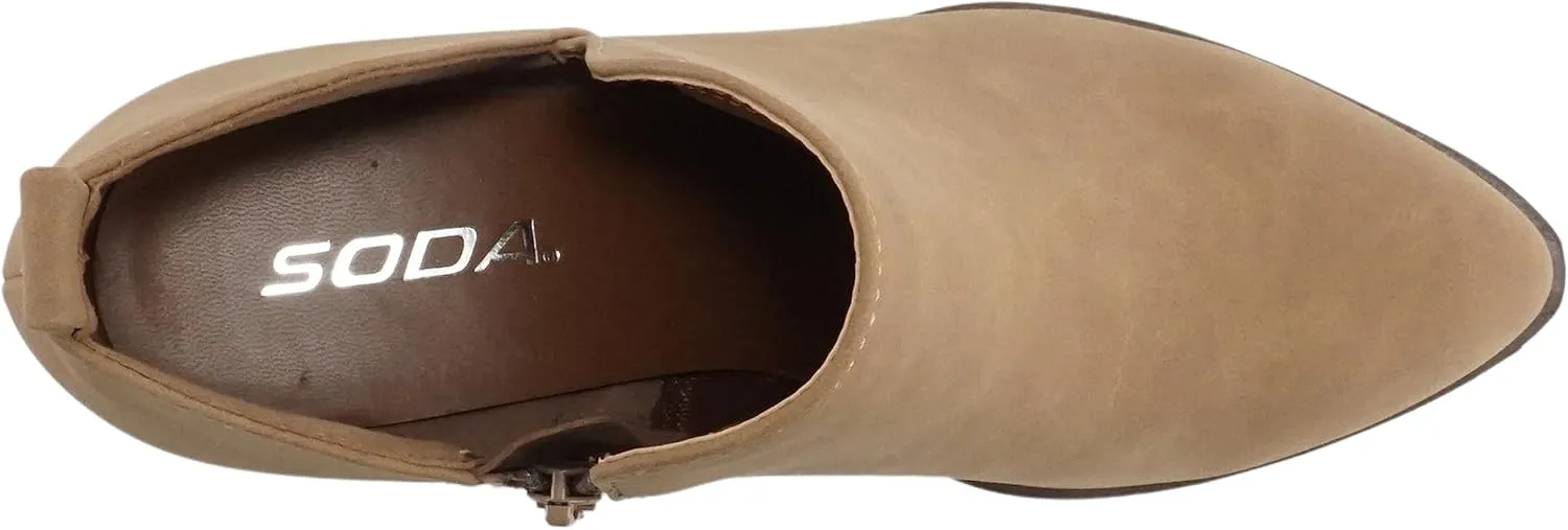 Soda SECTORY ~ Women Pointed Toe V Cut Stacked Chunky Low Heel Ankle Boot Bootie Side Zipper