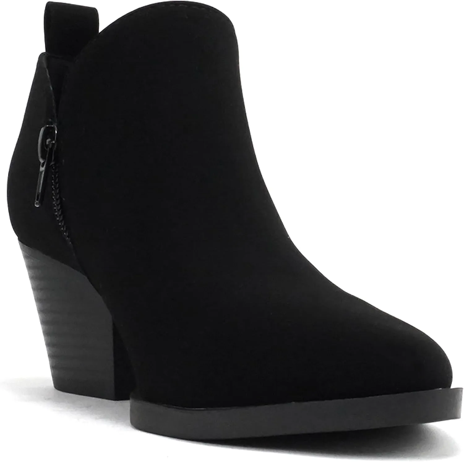Soda SECTORY ~ Women Pointed Toe V Cut Stacked Chunky Low Heel Ankle Boot Bootie Side Zipper