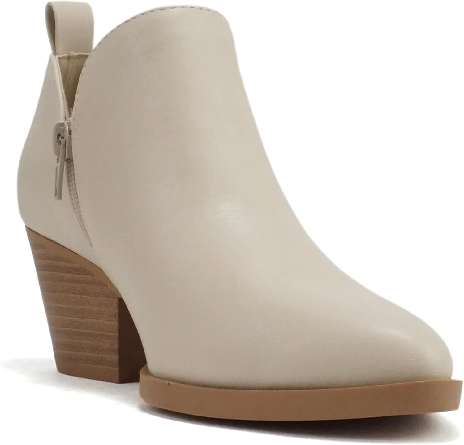 Soda SECTORY ~ Women Pointed Toe V Cut Stacked Chunky Low Heel Ankle Boot Bootie Side Zipper