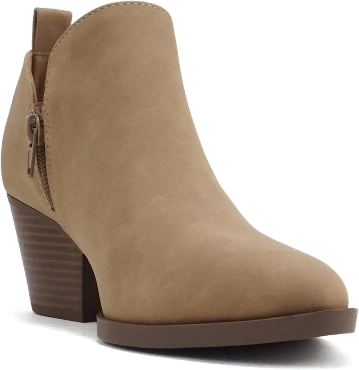 Soda SECTORY ~ Women Pointed Toe V Cut Stacked Chunky Low Heel Ankle Boot Bootie Side Zipper