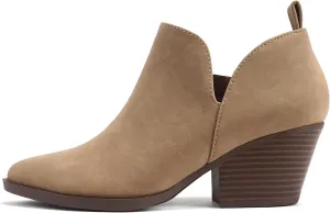 Soda SECTORY ~ Women Pointed Toe V Cut Stacked Chunky Low Heel Ankle Boot Bootie Side Zipper