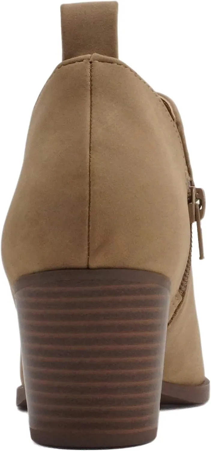 Soda SECTORY ~ Women Pointed Toe V Cut Stacked Chunky Low Heel Ankle Boot Bootie Side Zipper