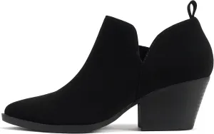 Soda SECTORY ~ Women Pointed Toe V Cut Stacked Chunky Low Heel Ankle Boot Bootie Side Zipper