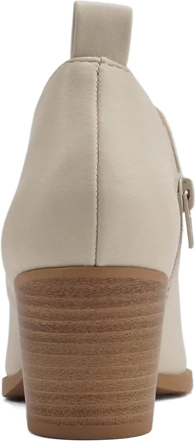 Soda SECTORY ~ Women Pointed Toe V Cut Stacked Chunky Low Heel Ankle Boot Bootie Side Zipper