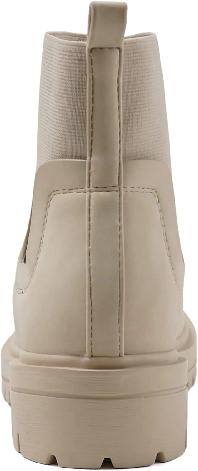 Soda TAPER ~ Women Lug Sole Low Heel Chelsea Fashion Elastic Sock Shaft Ankle Bootie