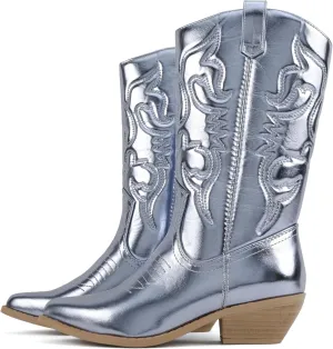 Soda “TELLER” ~ Women's Western Cowboy Boots with Stitched Detailing, Pointed Toe, and Low Block Heel