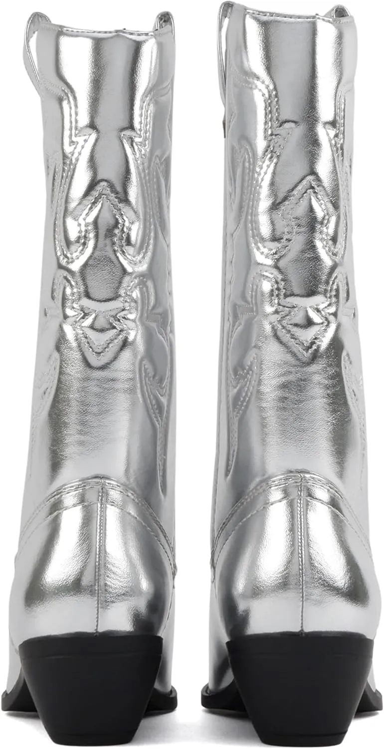 Soda “TELLER” ~ Women's Western Cowboy Boots with Stitched Detailing, Pointed Toe, and Low Block Heel