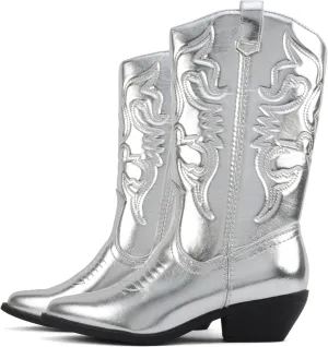 Soda “TELLER” ~ Women's Western Cowboy Boots with Stitched Detailing, Pointed Toe, and Low Block Heel
