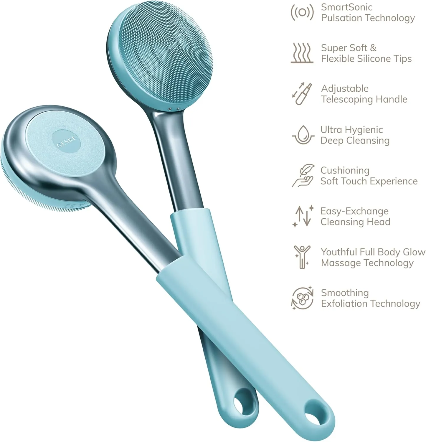 Sonic Full-Body Brush & Intensive Exfoliator | 8 in 1 | Electric Body Cleansing Brush | With SmartSonic Pulsations | Deep Cleansing, Exfoliation, Massage | Extendable Handle | Rough Skin Remover