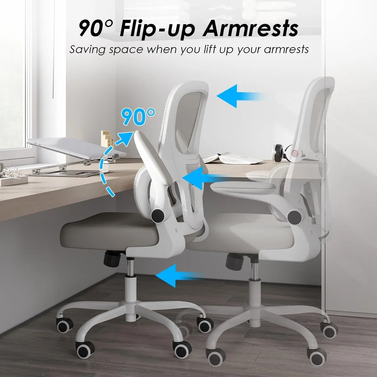 Soohow Ergonomic Home Office Chair, Mesh Desk Chair with Lumbar Support, Comfy Study Desk Chair with Armrest for Home Office Study,White & Khaki