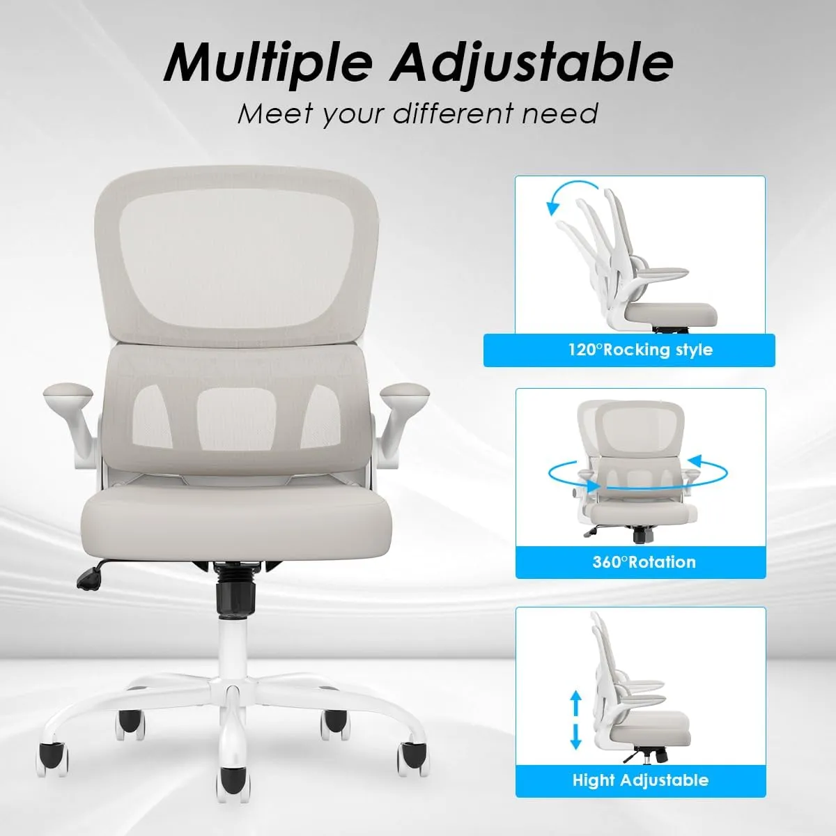 Soohow Ergonomic Home Office Chair, Mesh Desk Chair with Lumbar Support, Comfy Study Desk Chair with Armrest for Home Office Study,White & Khaki