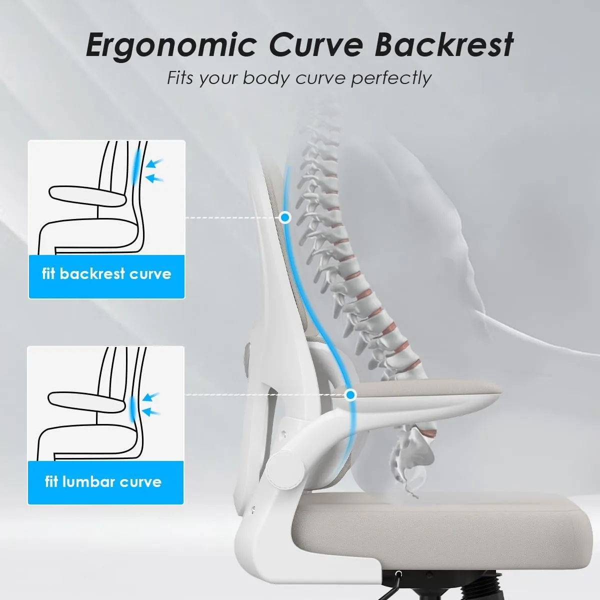 Soohow Ergonomic Home Office Chair, Mesh Desk Chair with Lumbar Support, Comfy Study Desk Chair with Armrest for Home Office Study,White & Khaki
