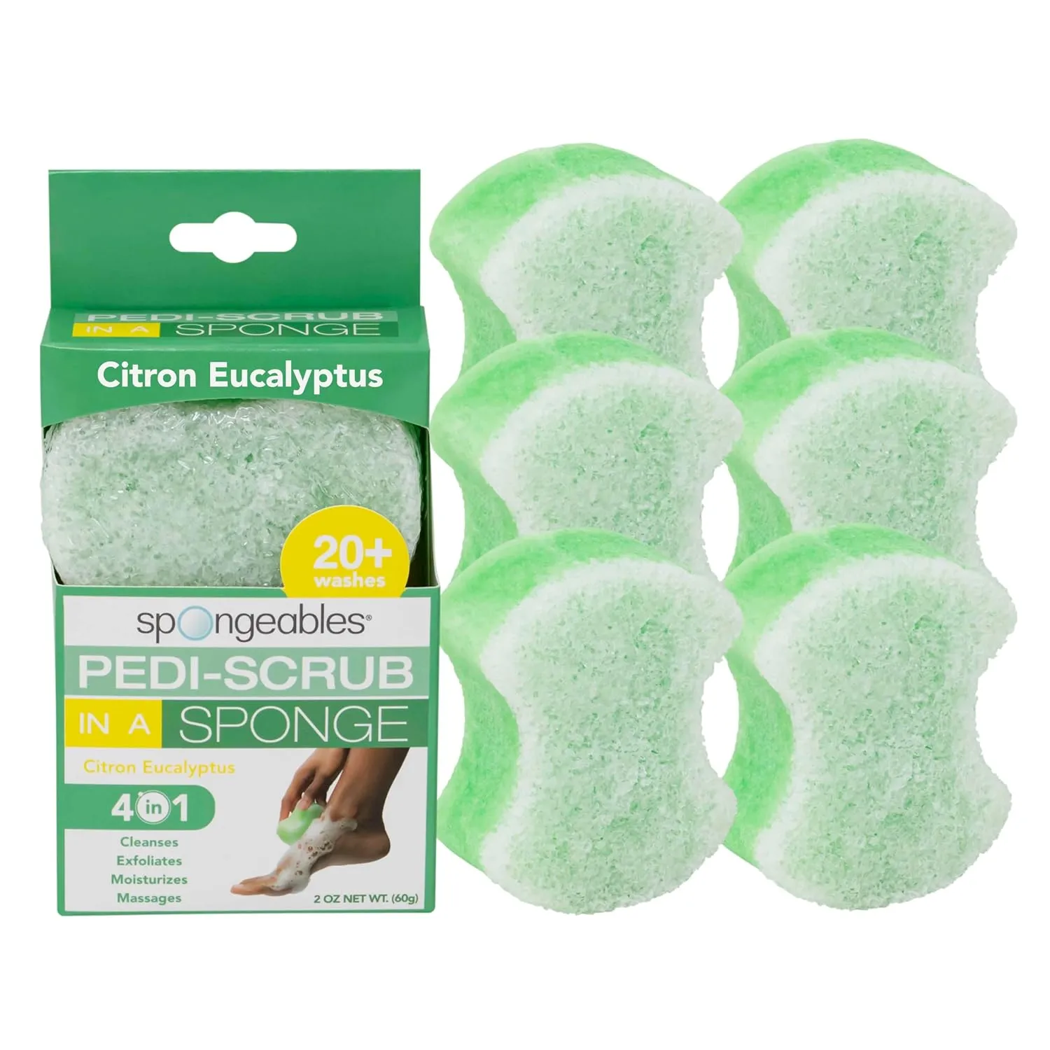 Spongables Pedi Scrub Foot Exfoliating 20  Wash Sponge, Citron Eucalyptus, 6 Count