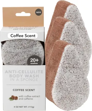 Spongeables Anti Cellulite Body Wash in a 20  Wash Sponge, Coffee, 3 Count