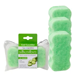 Spongeables Body Wash in a 20  Wash Sponge, Cool Cucumber, 3 Count
