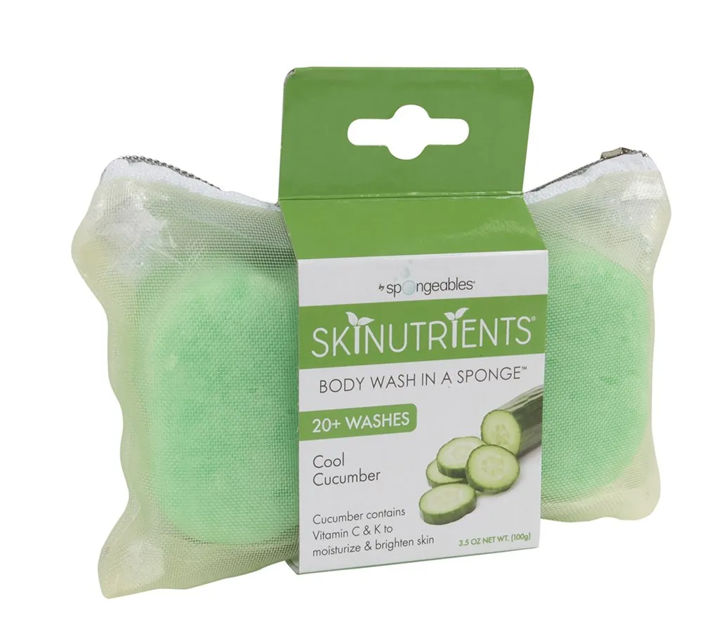 Spongeables Body Wash in a 20  Wash Sponge, Cool Cucumber, 3 Count