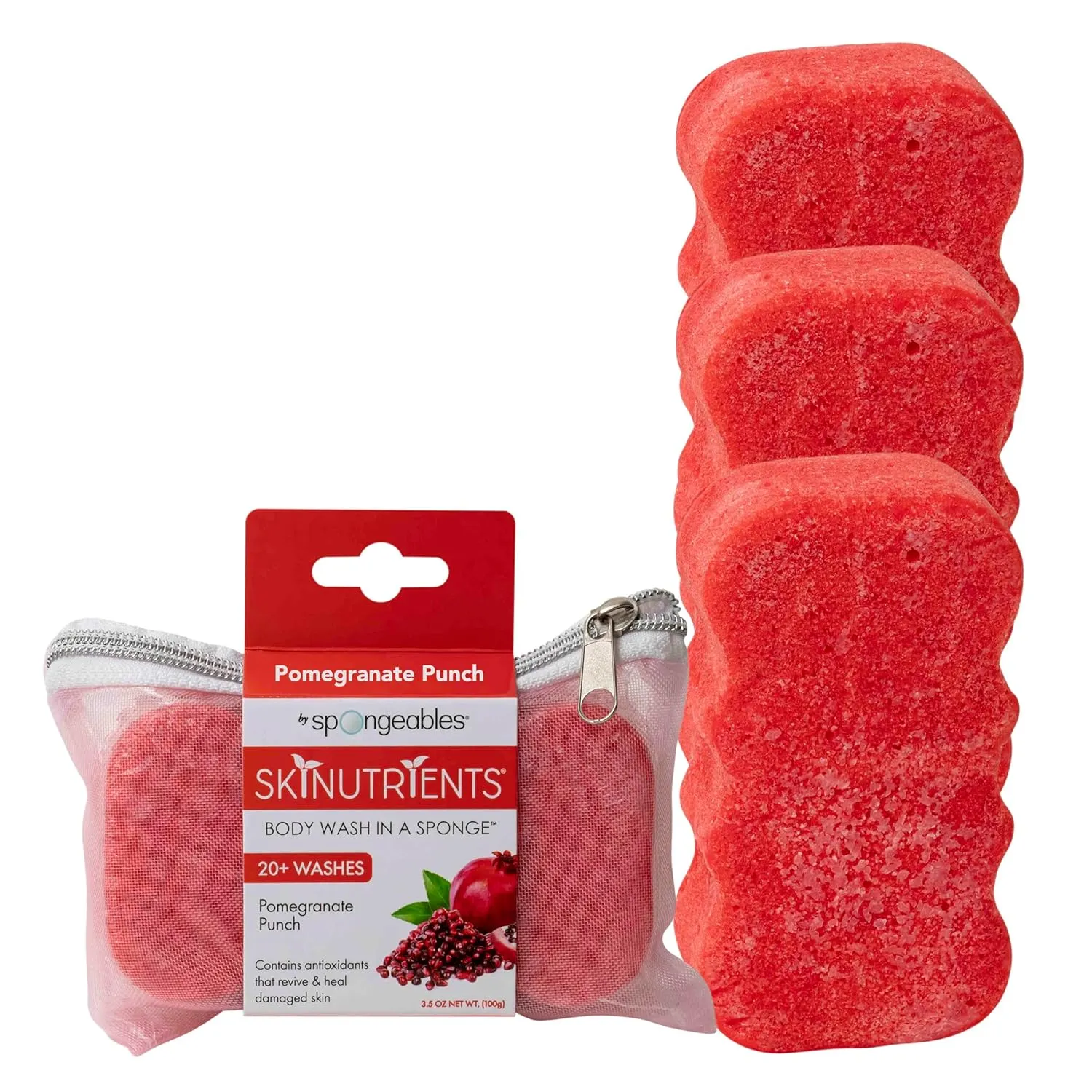 Spongeables Body Wash in a 20  Wash Sponge, Pomegranate Punch, 3 Count