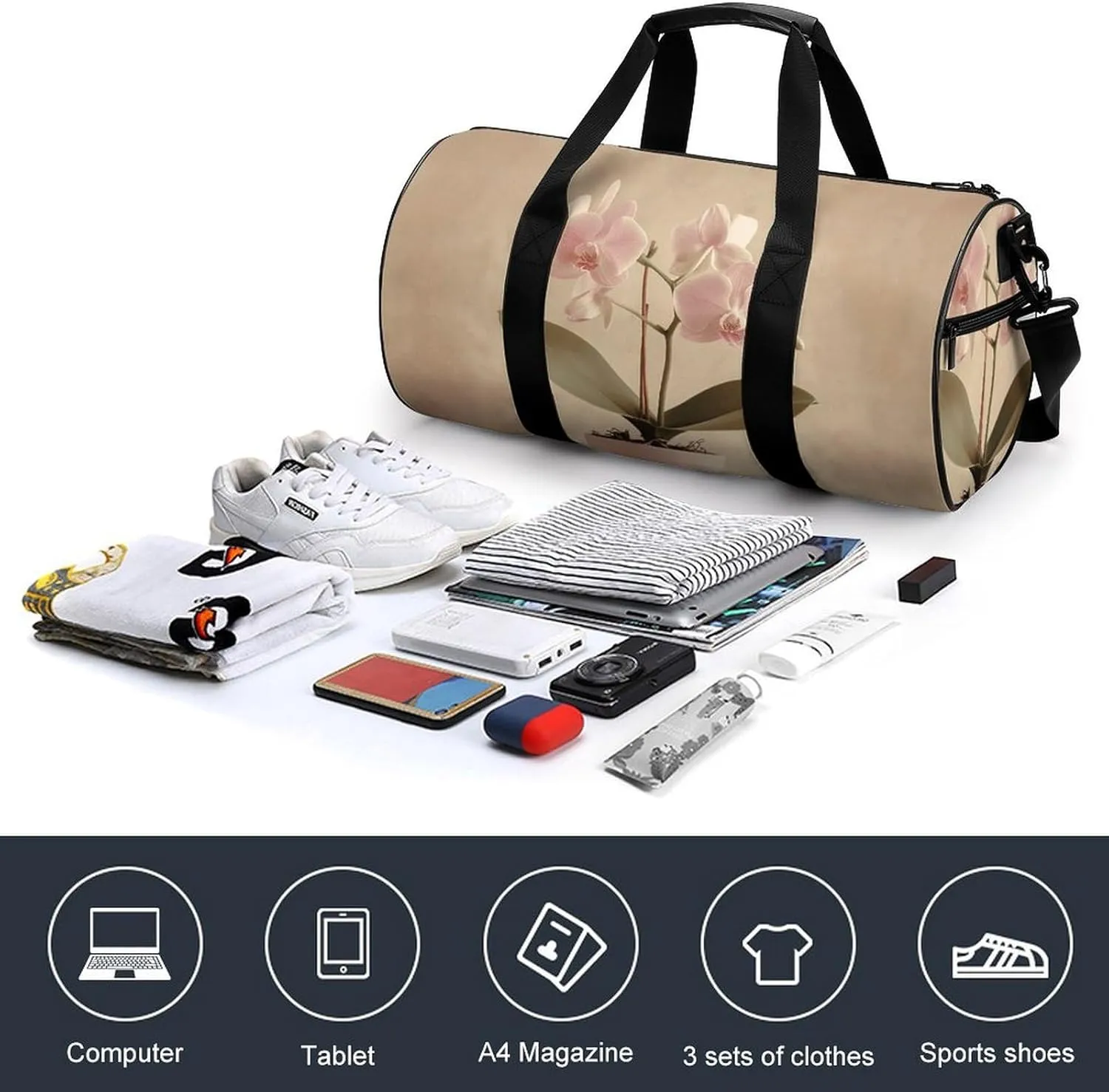 Sports Gym Bag for Women Men Travel Duffel Bag Orchids in A Jar Weekender Bag Canvas Carry on Overnight Bag for Travel Swimming Fitness Workout Sports Duffle Bag